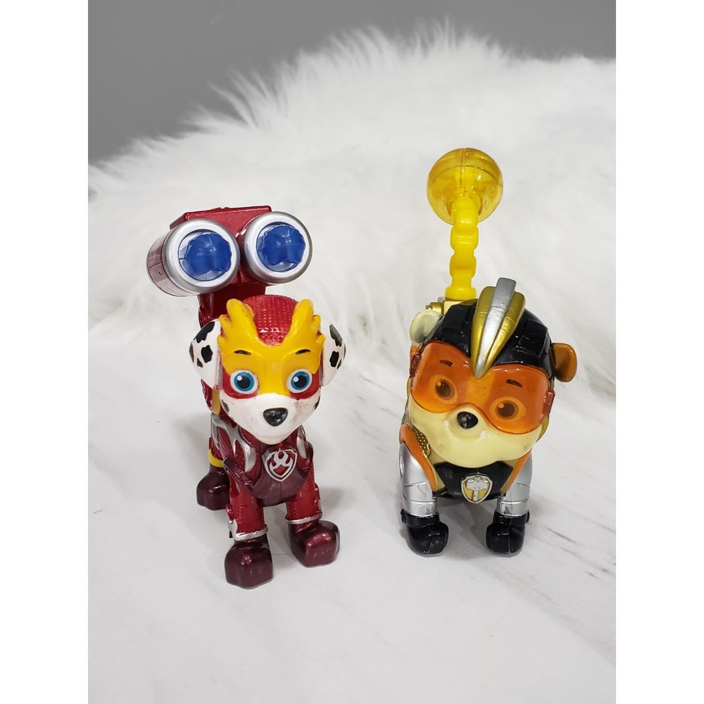 Lot 2 Nickelodeon Paw Patrol Mighty Pups Super Paws Rubble Marshall Figure